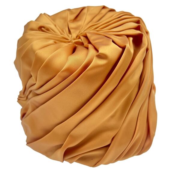 Eva Mae Modes Hat Headpiece Vtg 60s Pleated Satin Gold Box Style Formal Brooch - Picture 4 of 13